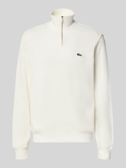 Produktfoto, heller Regular Fit Troyer aus reiner Baumwolle von Lacoste, schlichtes Design mit feiner Struktur und halbem Reißverschluss