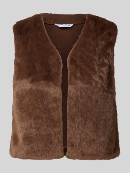 Produktfoto, Regular Fit Weste aus Kunstfell in unifarbenem Design von ZABAIONE, brauner Farbton, weiche Felltextur, ärmellos, Damenmode
