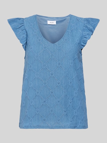 VILA Blouse met V-hals, model 'DELEA' Rookblauw - 2