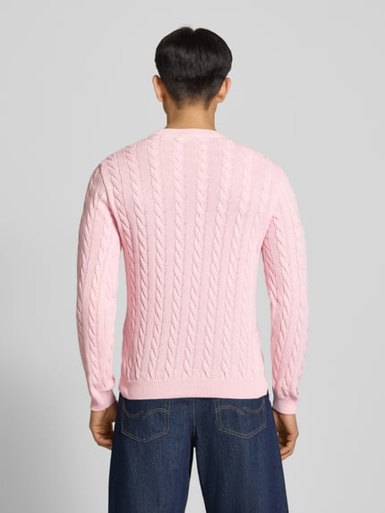 REVIEW Strickpullover mit Zopfmuster und Logo-Stitching Fuchsia 5