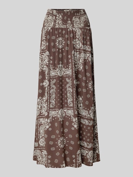 Productfoto, bruin-witte uitlopende dames maxi rok met paisley print, zachte viscose textuur, Ausgestellter Maxi-Rock aus reiner Viskose Modell 'SAKI AMBEL' van Only, dames maxi rok