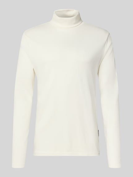 Produktfoto, shirt met lange mouwen met col van HECHTER PARIS in gebroken wit, puur katoen, recht model, labeldetail, ruglengte maat M 72 cm