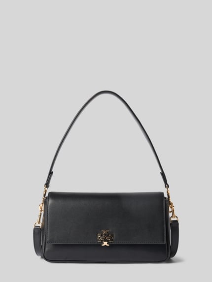 Productfoto, handtasche mit kliksluiting en draagband van Tory Burch, zwart, hoofdvak met overslag, binnenvak met ritssluiting, schouderband, breedte 24 cm, lengte 13 cm, diepte 8 cm, bandlengte schouderband 122 cm