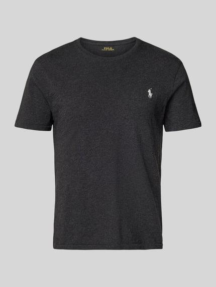 Produktfoto, schwarzes T-Shirt mit Logo-Stitching von Polo Ralph Lauren aus reiner Baumwolle, gerade Passform, Rundhalsausschnitt
