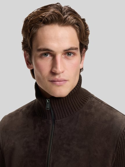 BOSS Lederjacke aus Ziegenvelours mit Strickeinsätzen Dunkelbraun 3