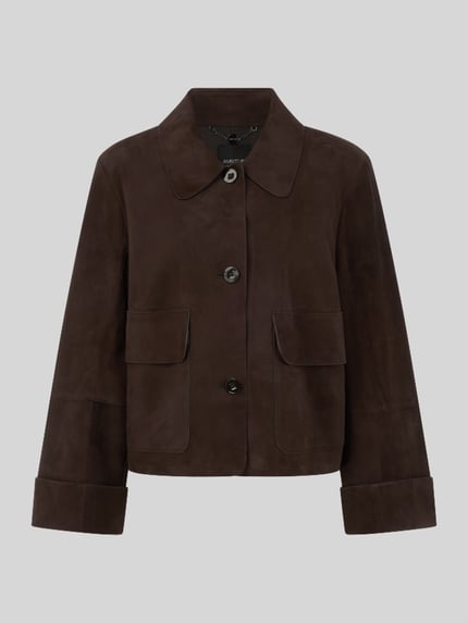 Produktfoto, braune Regular Fit Lederjacke aus echtem Leder von Marc Cain, glatte Oberfläche, gerade Form, Damen Leder- / Kunstlederjacke von Marc Cain