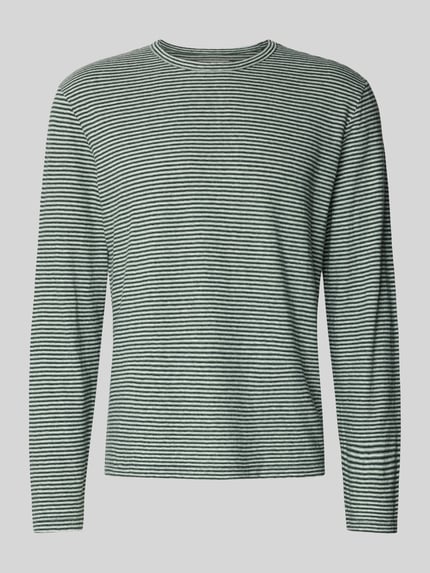 Produktfoto, Regular Fit Longsleeve aus Leinen-Mix von Officine Générale voor heren van mix van katoen en linnen in groen met witte strepen, ronde hals, met lange mouwen, ruglengte maat M 67 cm