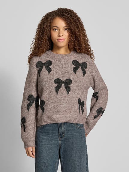ONLY Pullover mit Glitzer-Schleifen-Print Taupe 4