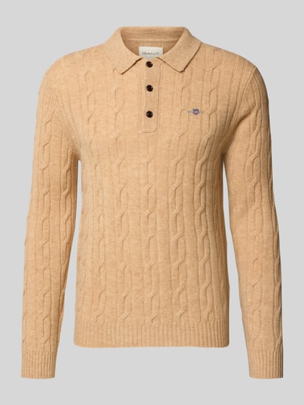 GANT Slim Fit longsleeve van pure lamswol model 'Cable' Zand - 2