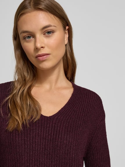 Tom Tailor Regular Fit Strickpullover aus Baumwoll-Mix Bordeaux 3