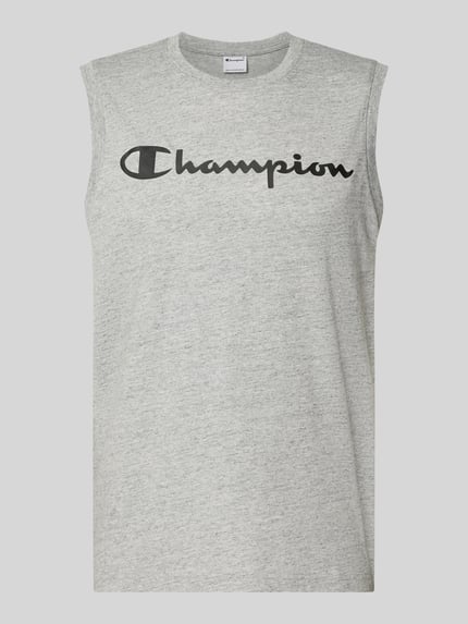 Produktfoto, Top mit Logo und Rundhalsausschnitt von CHAMPION in hellgrau, Baumwoll-Mix, Regular Fit, dezente Textur, gerader Schnitt