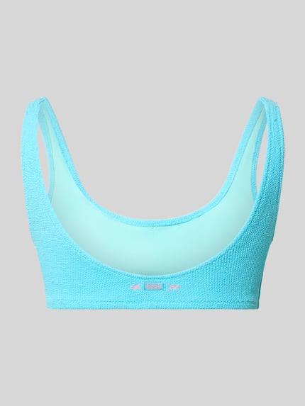 Produktfoto, Bikini-Oberteil mit Label-Detail Modell 'JUSTIN' von Banana Moon, niebieski, gładka tekstura, mieszanka materiałów z dodatkiem streczu, dopasowany krój