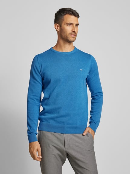 Fynch-Hatton Gebreide trui met label-stitching model 'Superfine' Blauw - 4
