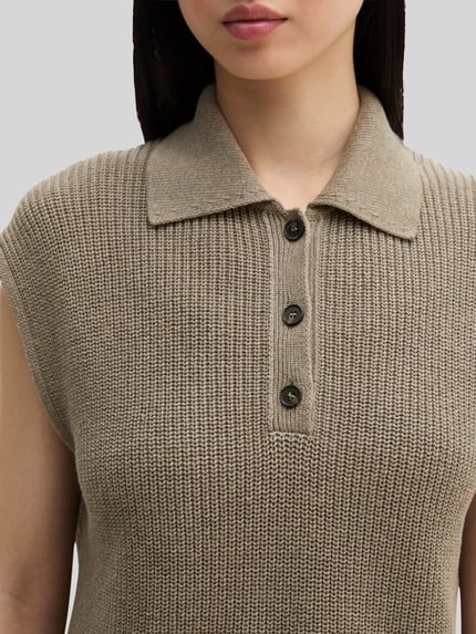 Marc O'Polo Strickpullunder mit Polokragen Taupe Melange 3
