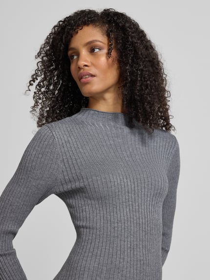VERO MODA Sukienka lekko rozkloszowana z dzianiny z mieszanki wiskozy model ‘NANCY’ Średnioszary melanż 3
