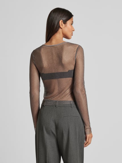 Jake*s Casual Kort shirt met lange mouwen en broderie anglaise Antraciet - 5