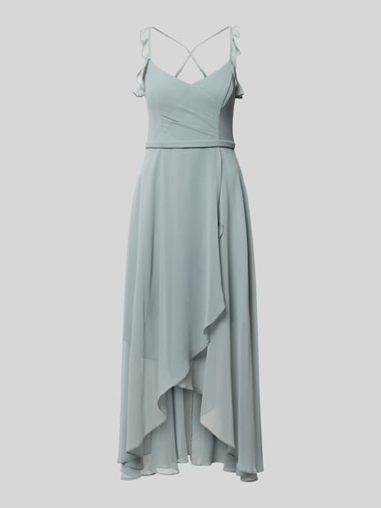 Produktfoto, Cocktailkleid aus Chiffon mit Volants von V.M., hellblau, A-Linie, Midikleid, V-Ausschnitt, fließende Textur, Drapierungen
