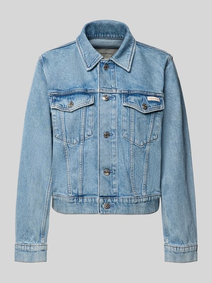 Produktfoto, Regular Fit Jeansjacke mit Brusttaschen Modell 'Panama' von Calvin Klein Jeans, Baumwoll-Mix, helle Jeans-Optik, Knopfleiste, Logo-Patch