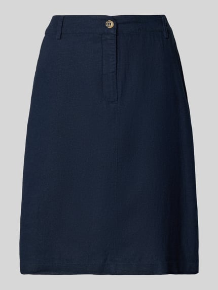 FREE/QUENT Knielange rok van een mix van linnen en viscose, model 'Lava' Donkerblauw - 2
