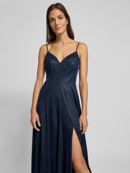 LUXUAR FASHION Glanzende avondjurk met loopsplit Marineblauw - 3