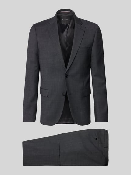 Productfoto, Regular Fit Anzug met 2-knoops colbert van bugatti, donkergrijs, materiaalmix met scheerwol, pantalon met persplooien, reverskraag, klepzakken, bandwijdte maat 50: 45 cm, ruglengte: 74 cm, schouderbreedte: 45 cm, mouwlengte: 67 cm, binnenbeenlengte: 82 cm