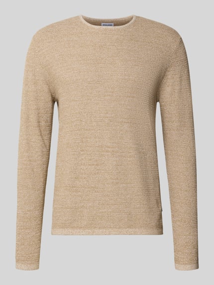 Produktfoto, Strickpullover mit geripptem Rundhalsausschnitt Modell 'GEORGE' van Jack & Jones, beige katoenmix, losse pasvorm, fijne textuur