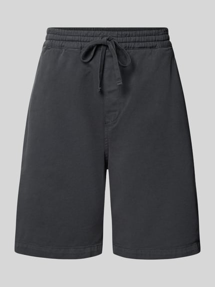 Produktfoto, Shorts mit Gesäßtasche Modell 'Floyde' von Carhartt Work In Progress aus dunkelgrauem Lyocell-Mix mit Baumwoll-Anteil, Loose-Fit, Elastischer Bund mit Kordelzug, Seitliche Eingrifftaschen, Herren Shorts, Bundweite 37 cm, Innenbeinlänge 24 cm.