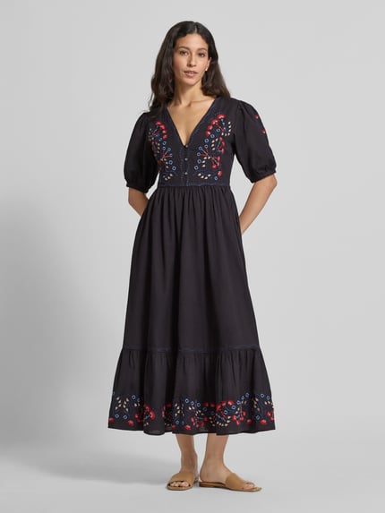 Scotch & Soda Midikleid aus Baumwoll-Leinen-Mix mit V-Ausschnitt Dunkelblau 4