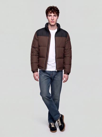 ONLY & SONS Regular Fit Steppjacke mit hohem Stehkragen Modell 'ONSMAVERICK' Dunkelbraun 1