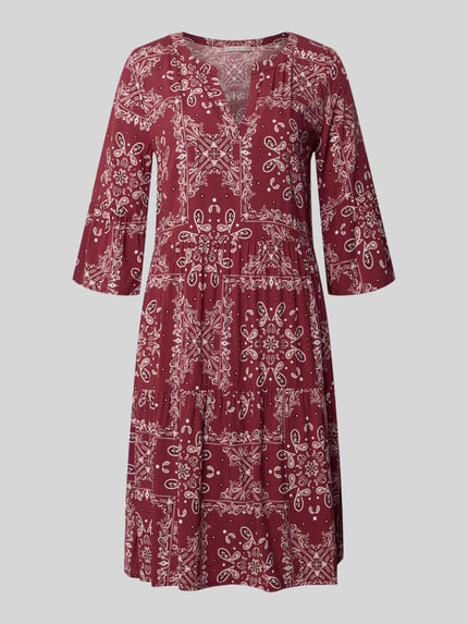 Productfoto, Relaxed Fit Minikleid aus reiner Viskose van Christian Berg Woman Selection, bordeaux met all-over paisleyprint, tuniekhals, 3/4-mouw