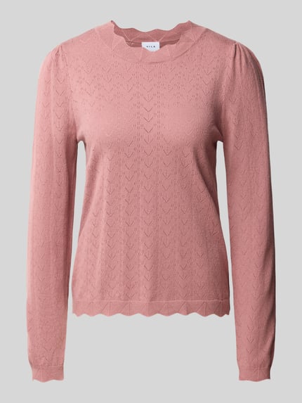 Productfoto, roze Strickpullover aus Viskose-Mix Modell 'femi' van VILA, regular fit, ronde hals, fijne textuur, damen trui, 54 cm ruglengte, 63 cm mouwlengte