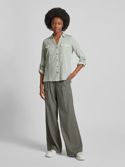 VERO MODA Overhemdblouse met opgestikte paspelzakken op de borst, model 'BUMPY' Rietgroen - 1