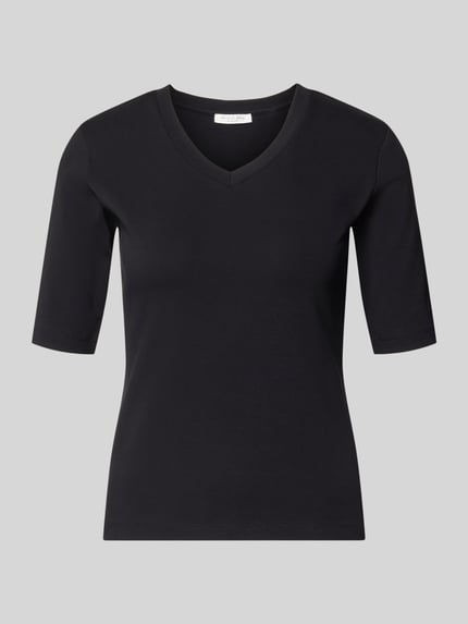 Productfoto, T-shirt met V-hals van Christian Berg Woman, Mix van katoen en elastaan, regular fit, 1/2-mouwen, ruglengte maat S 55 cm
