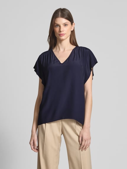 s.Oliver BLACK LABEL Regular fit blouseshirt van pure viscose Marineblauw - 4