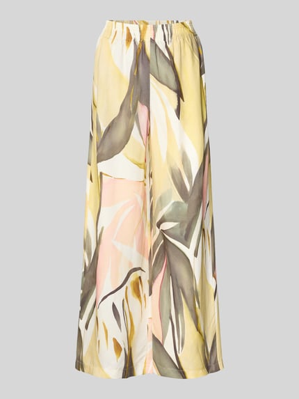 Produktfoto, Wide Leg Stoffhose im Allover-Look Modell 'LIZETT' von Raffaello Rossi, Damen Stoffhose, elastischer Bund, Beige- und Grüntöne, Textur weich, Bundweite 40 cm, Innenbeinlänge 74 cm, Größe 36.