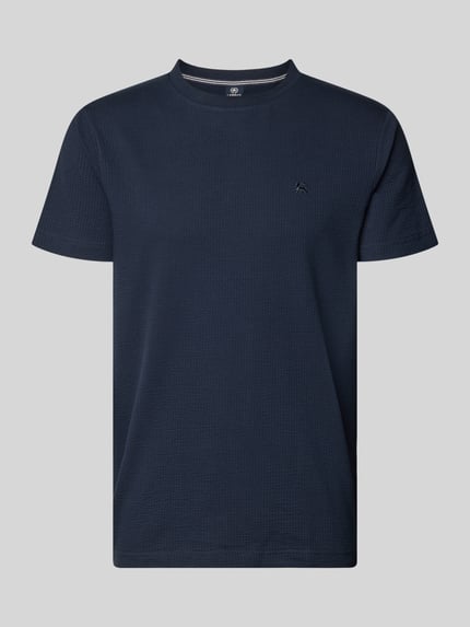 Produktfoto, T-shirt met structuurpatroon en logo-stitching van Lerros, heren, katoenmix met stretch, regular fit, ronde hals, ruglengte maat M 75 cm, donkerblauw