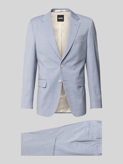 Produktfoto, hellblauer Slim Fit Anzug aus reiner Schurwolle Modell 'H-HUGE-2PCS-263' von BOSS, glatte Struktur, Herren Anzug