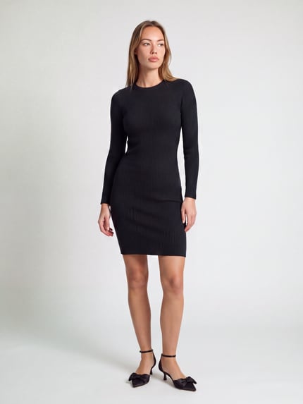 PIECES Strickkleid mit Rippstruktur BLACK 1