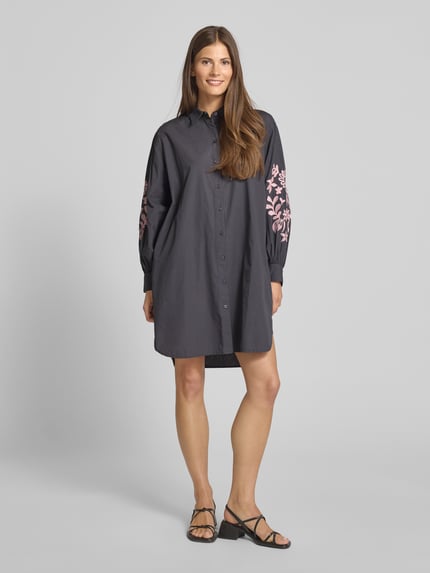 Jake*s Casual Knielange overhemdjurk met stitchings Donkergrijs - 1