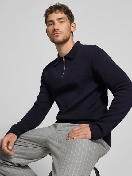 JACK & JONES Premium Sweter z dzianiny z prążkowanymi wykończeniami model ‘MILANO’ Czarny 3