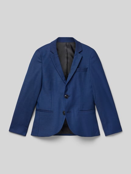 Produktfoto, niebieski Żakiet z mieszanki materiałów z mieszanką wełny lana, krój regular fit, kołnierz z połami, zapięcie na guzik, Model 'SOLARIS' od Jack & Jones, długość tyłu 49 cm, szerokość ramion 31 cm, długość rękawów 45 cm