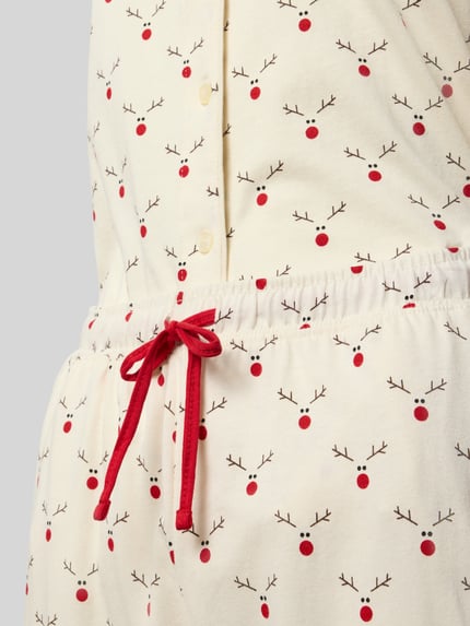 Produktfoto, Pyjama aus reiner Baumwolle Modell 'X-Mas' von LASCANA mit rotem Rentiermuster, lockerem Schnitt, elastischem Bund und Tunnelzug.