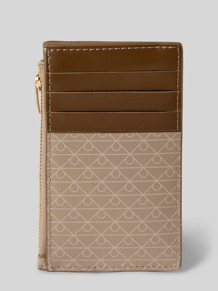 Produktfoto, Portemonnaie aus echtem Leder Modell 'Emblem' van CK Calvin Klein, beige-bruin, allover logo print, ritsvak en buitenvakken