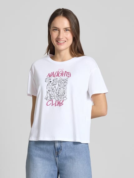 Liu Jo White Regular Fit T-Shirt aus reiner Baumwolle mit Strasssteinbesatz Weiss 4