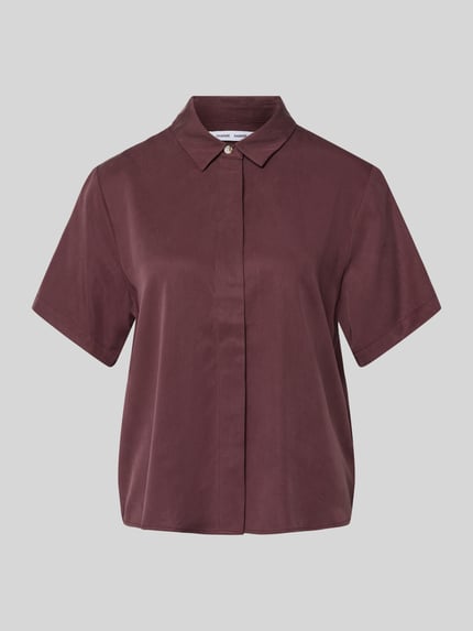 Produktfoto, Regular Fit Bluse aus Lyocell mit verdeckter Knopfleiste von Samsøe Samsøe, kurzärmelig, bordeaux, glatte Textur, Modell MINA