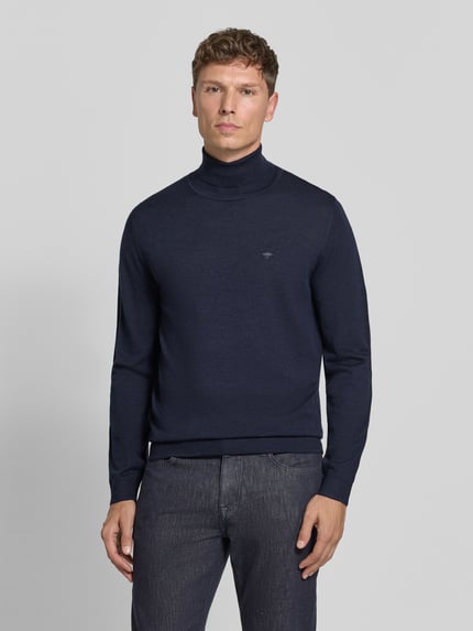 Fynch-Hatton Rollkragenpullover mit Label-Stitching Marine 4