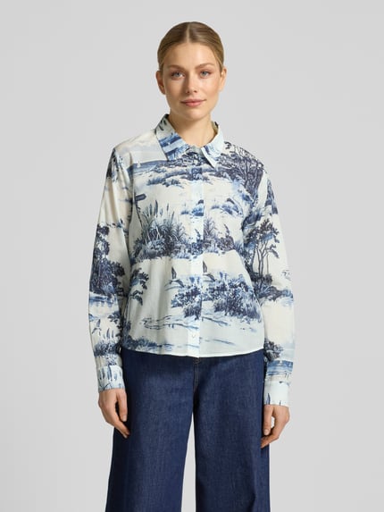 monari slim fit blouse in allover-look model 'Hamptons Landschaft' Marineblauw - 4