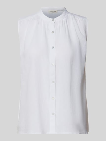 Produktfoto, Regular Fit Blusentop aus Viskose-Leinen-Mix von Christian Berg Woman, witte kleur, knoopsluiting, ronde hals, dames, ruglengte bij maat 36: 61 cm