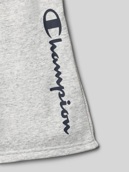 Produktfoto, Shorts mit Logo und elastischem Bund von CHAMPION, grauer Baumwoll-Mix, Relaxed Fit, sichtbares Logo, melierte Textur