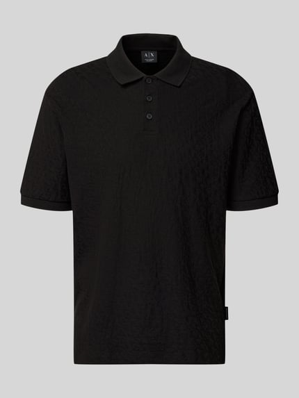 Produktfoto, Regular Fit Poloshirt mit Strukturmuster von ARMANI EXCHANGE aus reiner Baumwolle, Knopfleiste, Farbe Schwarz, Rückenlänge 68 cm bei Größe M